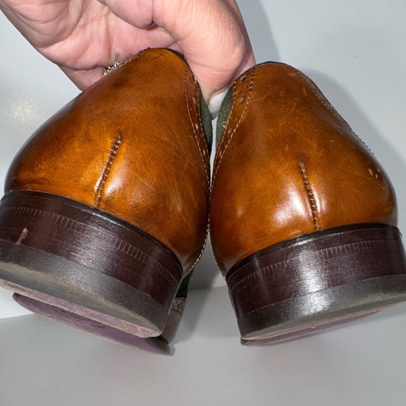 CERBERO ITALY NANO TASSEL LEATHER BROWN/GREEN LOAFERS MENS SIZE 8 - Picture 11 of 12
